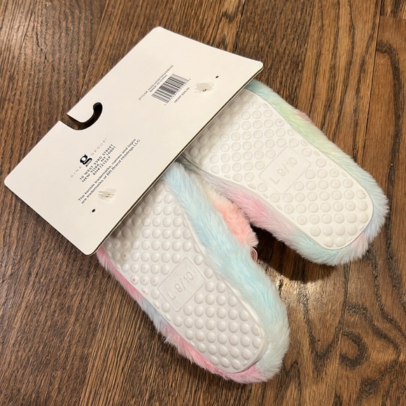 💕HP💕Kensie Girl rainbow fuzzy open toe elastic back toddler girl slippers - Picture 6 of 8